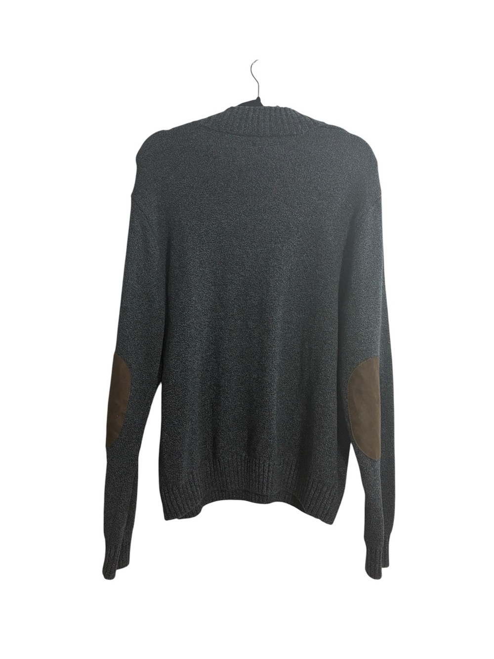 Chaps Men's Charcoal Zip-Neck Sweater with Brown Elbow Patches